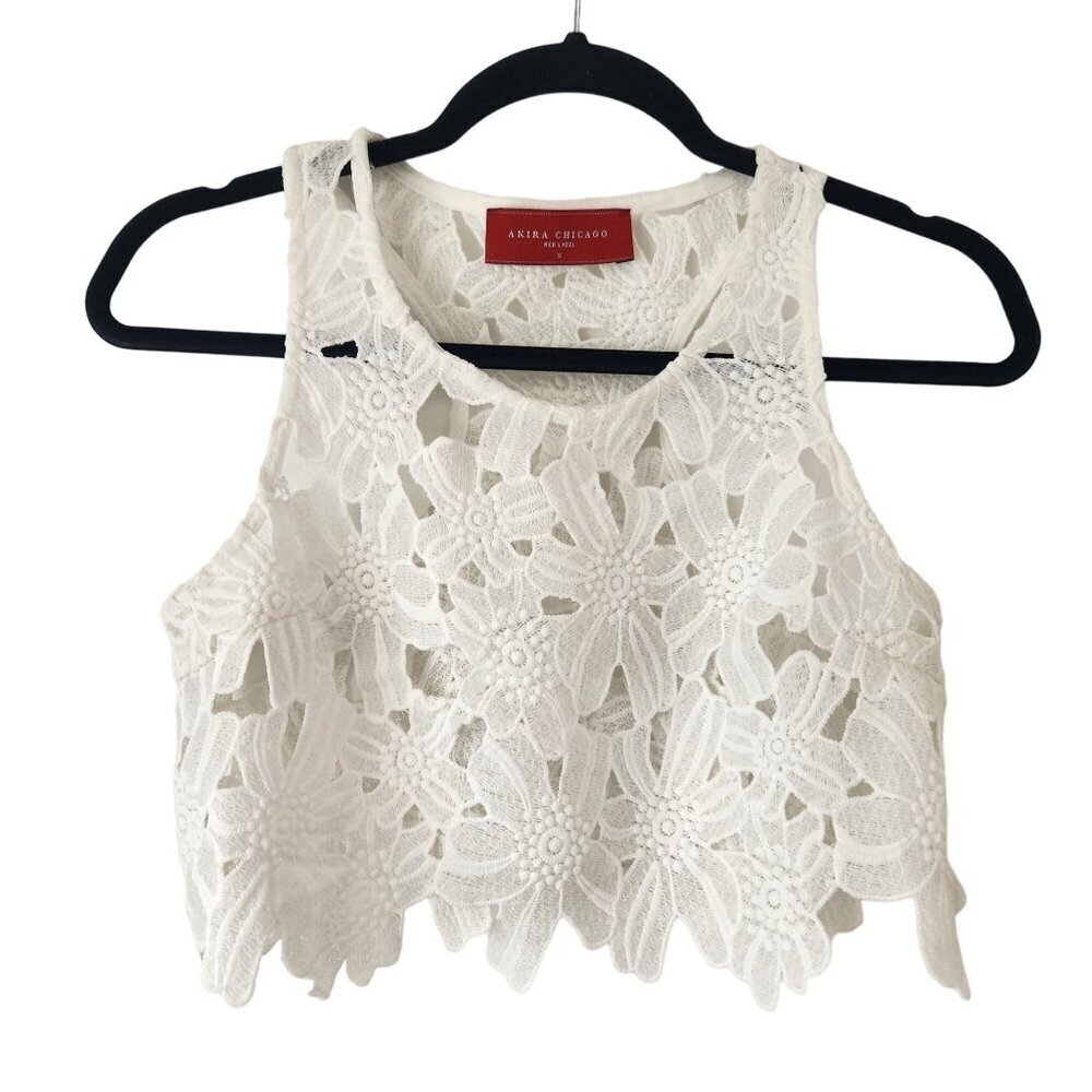 AKIRA White Floral Lace Crop Top